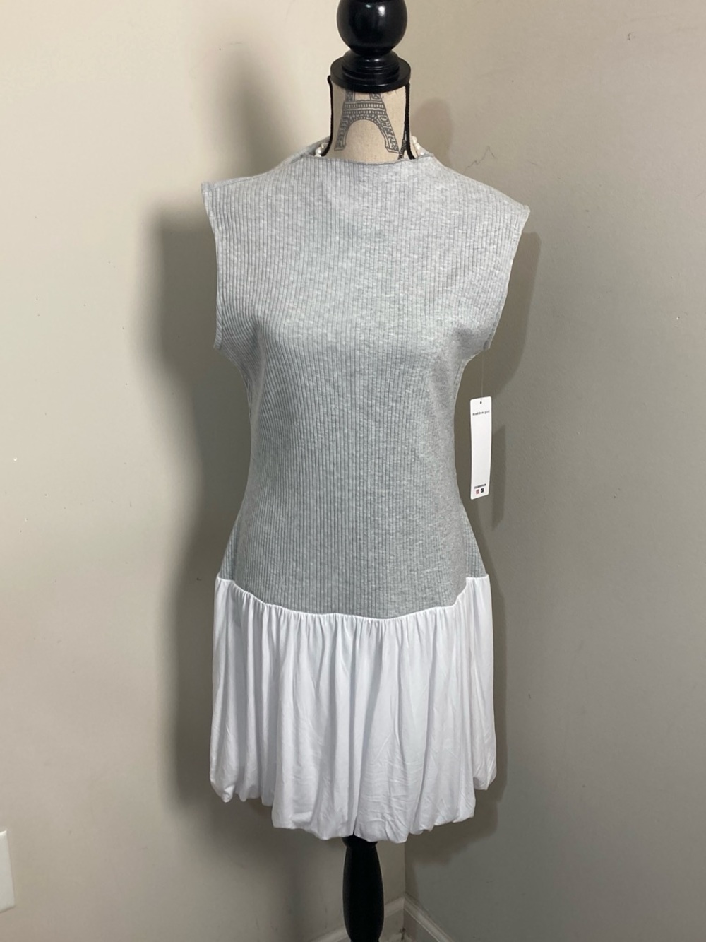 Madden Girl Gray Ribbed Bodice with White Bubble Midi Skirt
